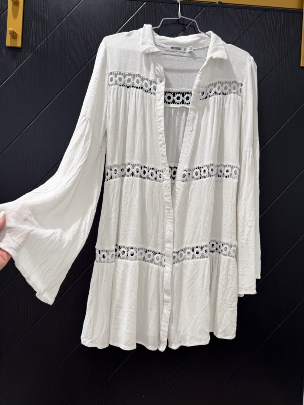 Missguided White Crochet-Trim Button-Front Tunic